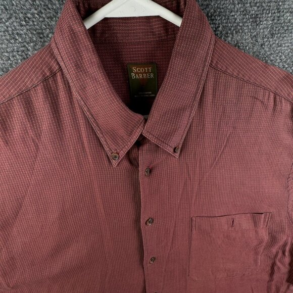 Scott Barber Button Up Shirt Men Large Red Check All Cotton Soft Long Sleeve - Picture 7 of 13